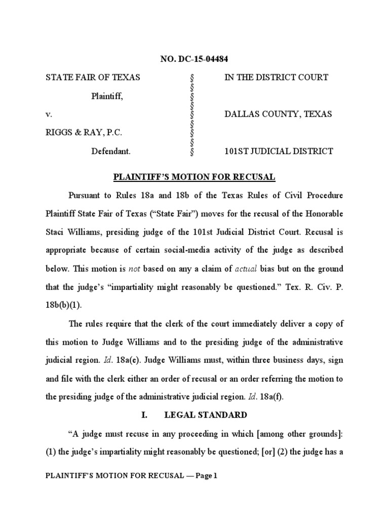 The State Fair of Texas, Plaintiffs, v. Riggs & Ray, Defendants, Motion ...