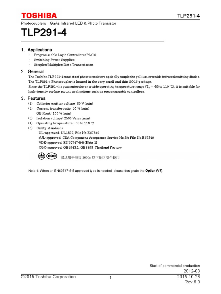 TLP291 Datasheet by Toshiba Semiconductor and Storage