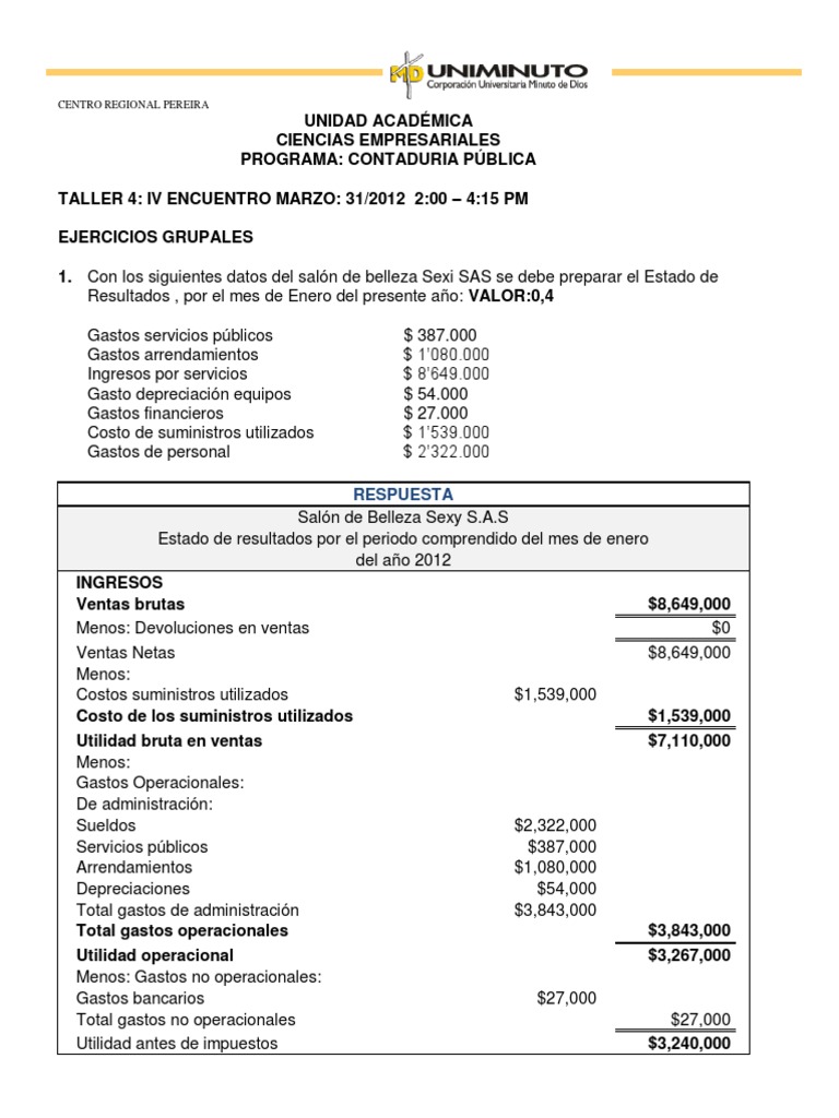 Ejercicios de Estados Financieros | PDF | Estado de resultados ...