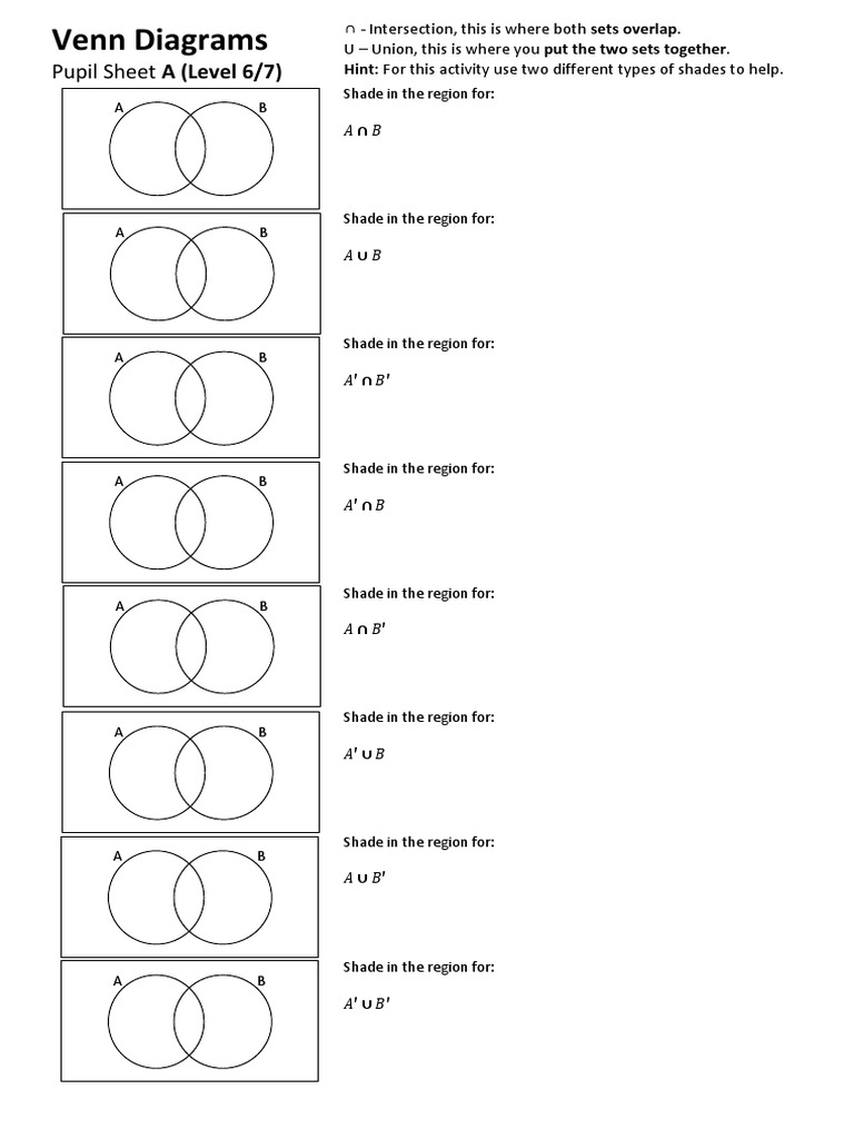 Venn Diagrams Sheet A