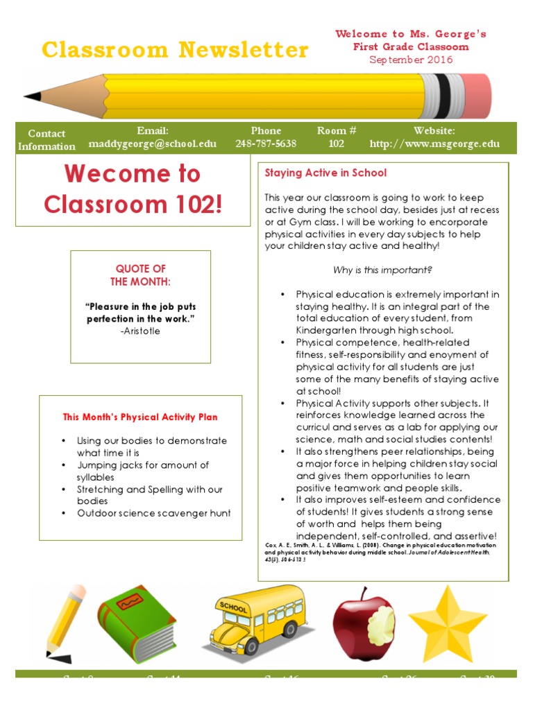 Classroom Newsletter Template | PDF | Physical Education | Motivation