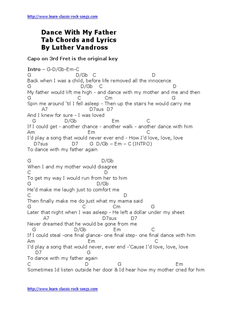 Dance With My Father Tab Chords and Lyrics by Luther Vandross | PDF
