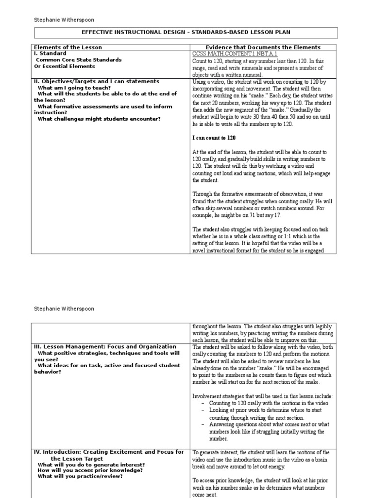 Counting to 120: Engaging Lesson Plan | PDF | Educational Assessment ...