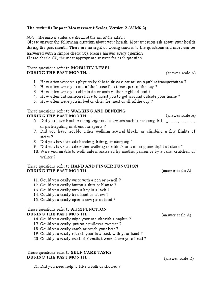 The Arthritis Impact Measurement Scales | PDF | Arthritis