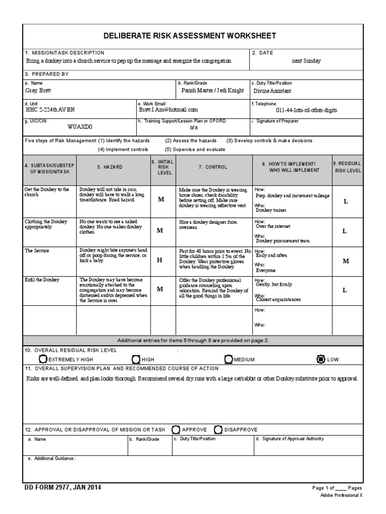 Dd 2977 Deliberate Risk Assessment Worksheet Pdf Pdf