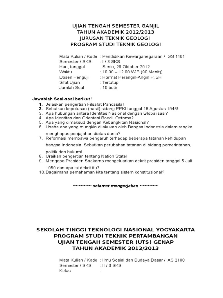 Soal Uas Pendidikan Kewarganegaraan Perguruan Tinggi Foto Modis