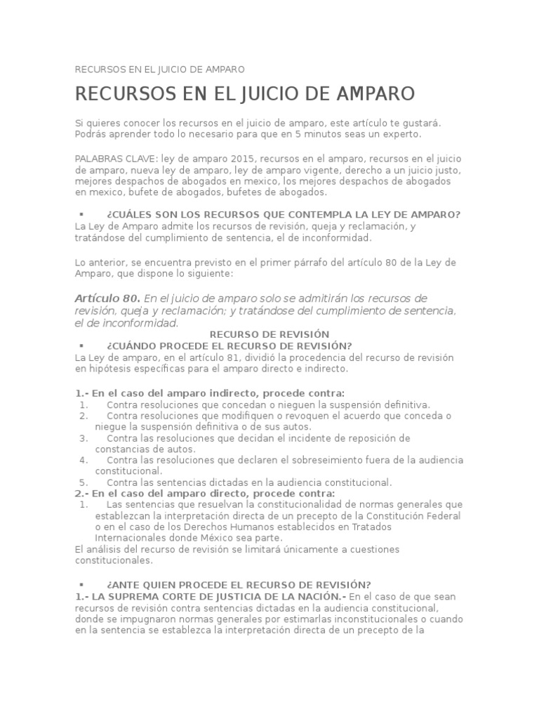 Recursos en El Juicio de Amparo | PDF | Sentencia (ley) | Ley común