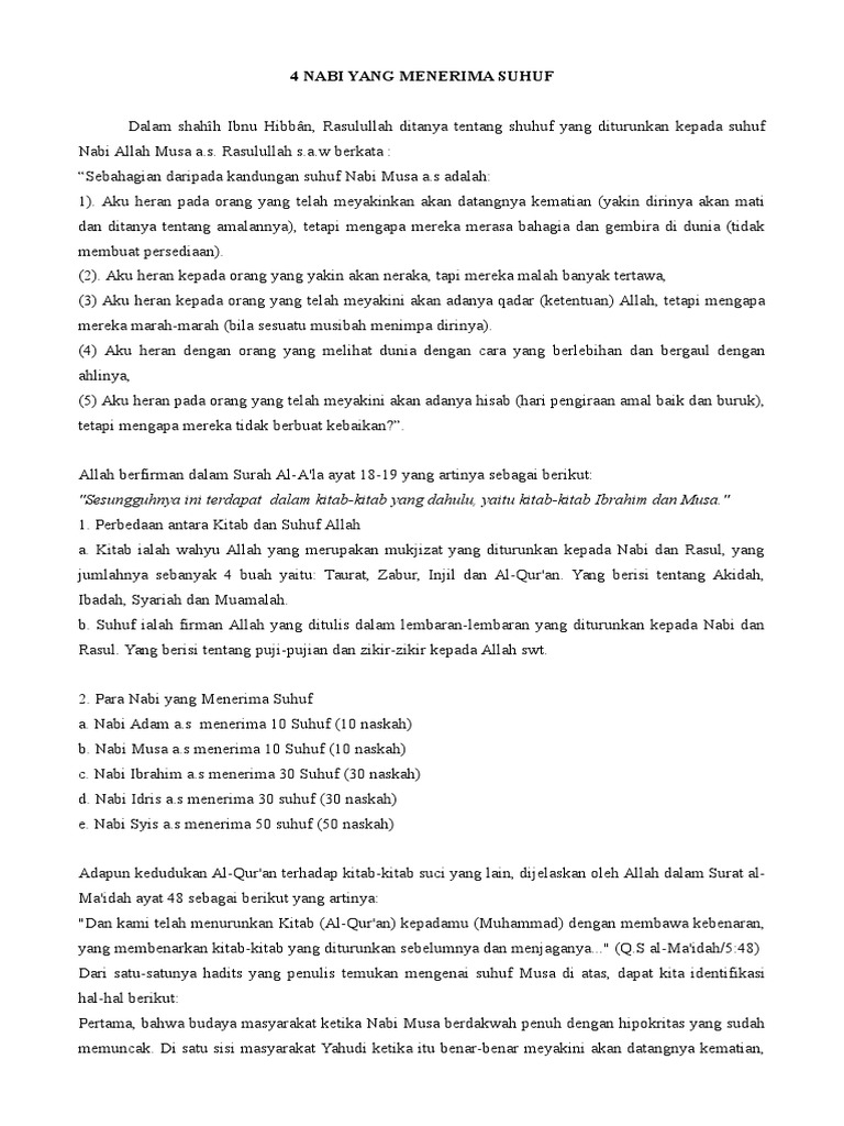 4 Nabi Yang Menerima Suhuf
