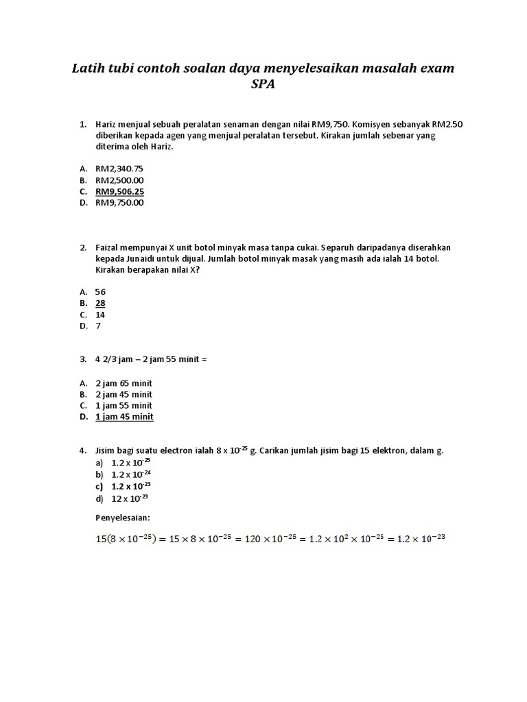 Contoh Soalan Daya Menyelesaikan Masalah Latihan Exam Kerajaan