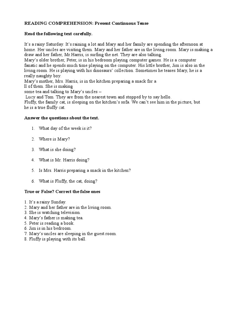 Present Continuous Reading Comprehension | PDF