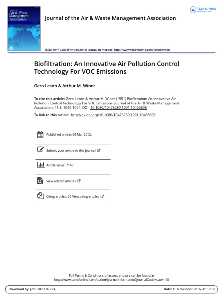 Biofiltration An Innovative Air Pollution Control Technology For VOC ...