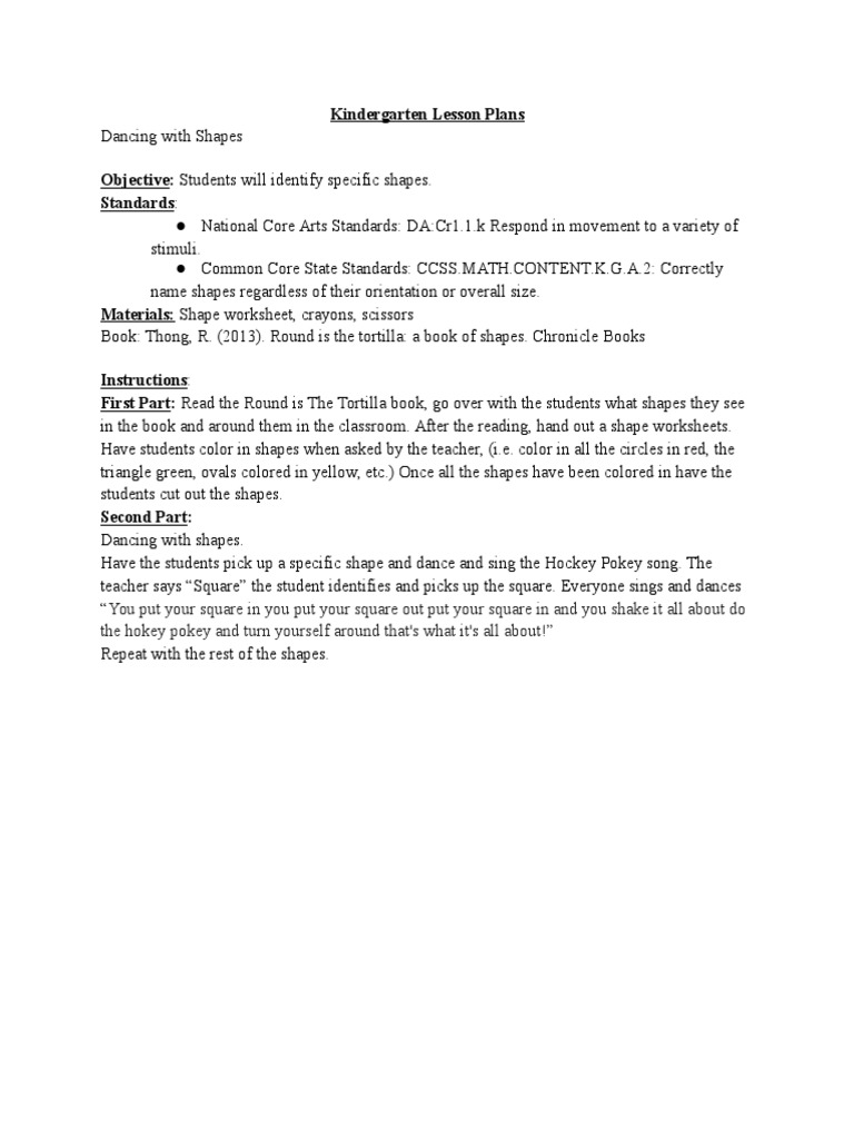 Kindergarten Shape Dance Lesson Plan | PDF