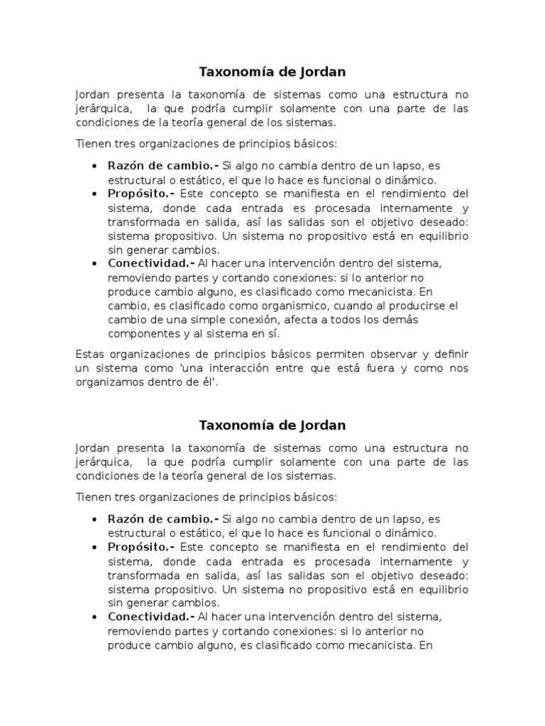 Taxonomía de Jordan Sistema Teoría de sistemas