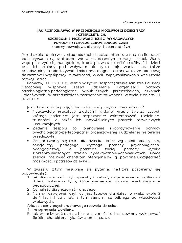 Arkusz Obserwacji Dziecka 3 Letniego Wsip