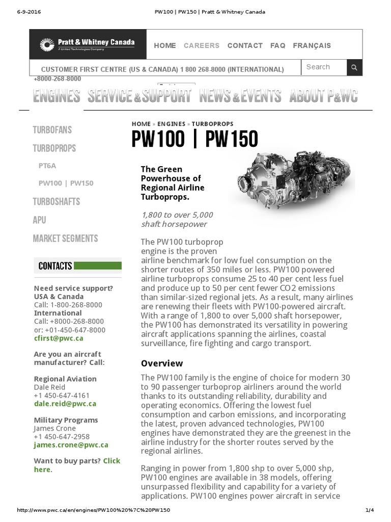 PW100 - PW150 - Pratt & Whitney Canada | PDF | Turbine | Engines