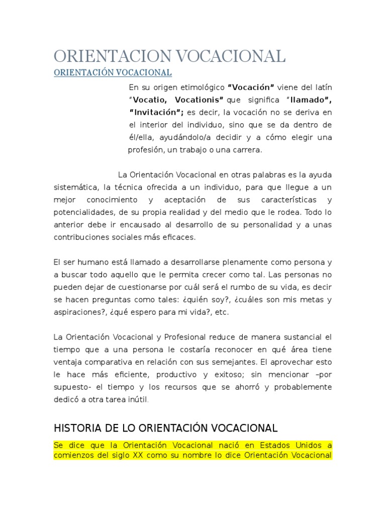 Importancia de la Orientación Vocacional | PDF | Adultos | Conocimiento