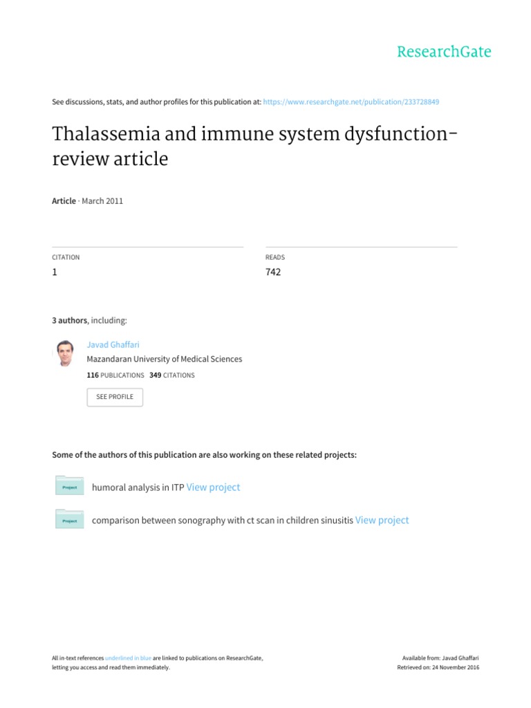 Thalassemia Review Immune System Lymphocyte