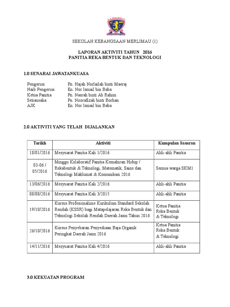 Laporan Aktiviti Panitia Rbt 2016 Pdf