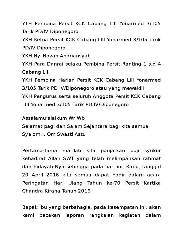 Prakata Ketua Panitia Hut Persit