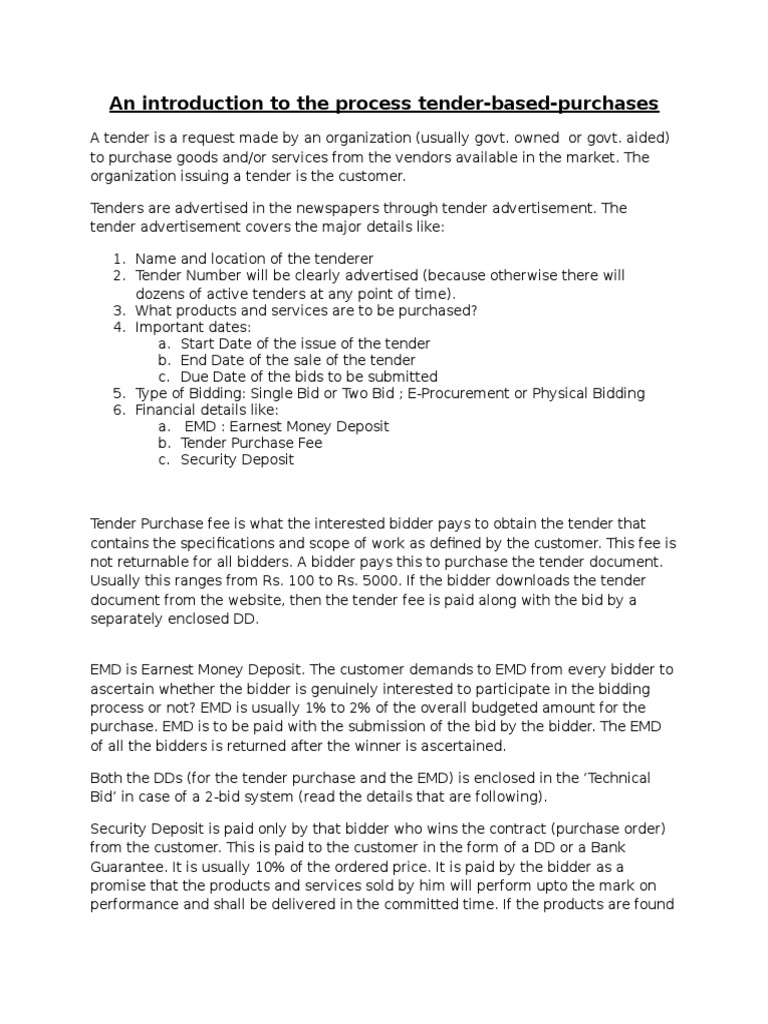 An Introduction To The Process Tender-Based-Purchases | PDF | Money ...