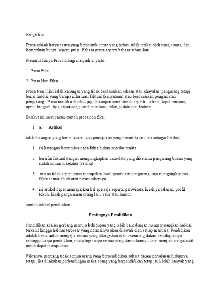 Contoh Prosa Non Fiksi Aneka Macam Contoh