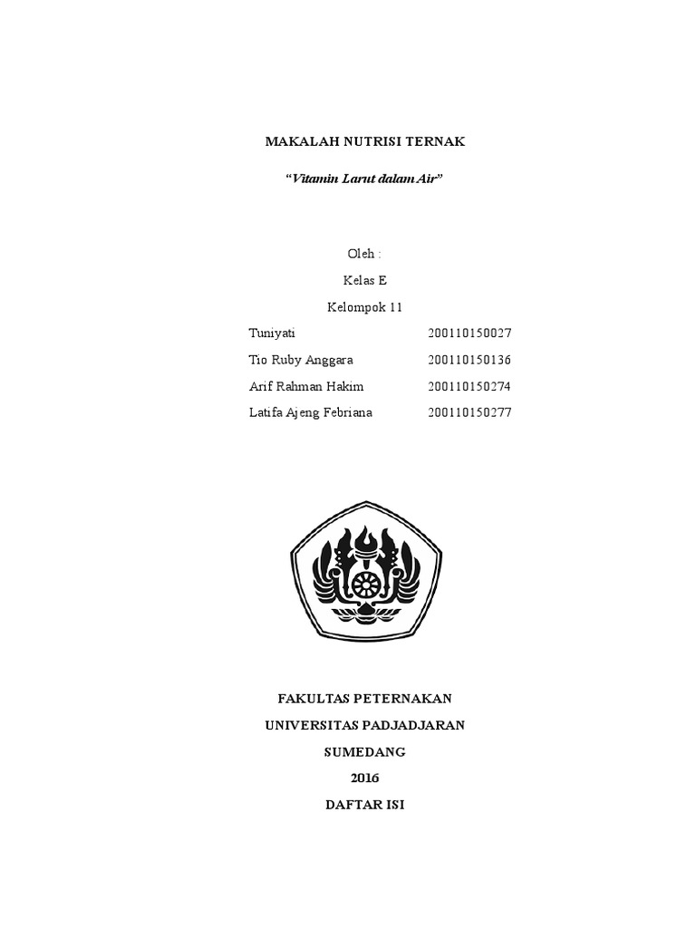 Makalah Vitamin Larut Dalam Air Nutrisi Ternak