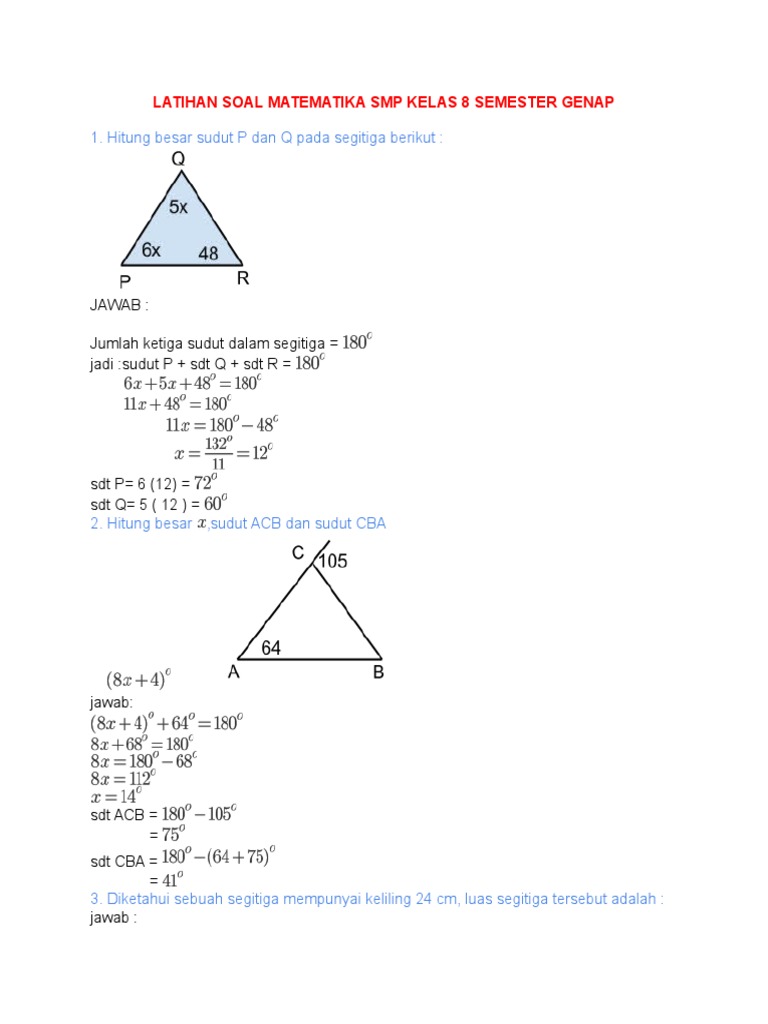 Latihan Soal Matematika Smp Kelas 8 Semester Genap