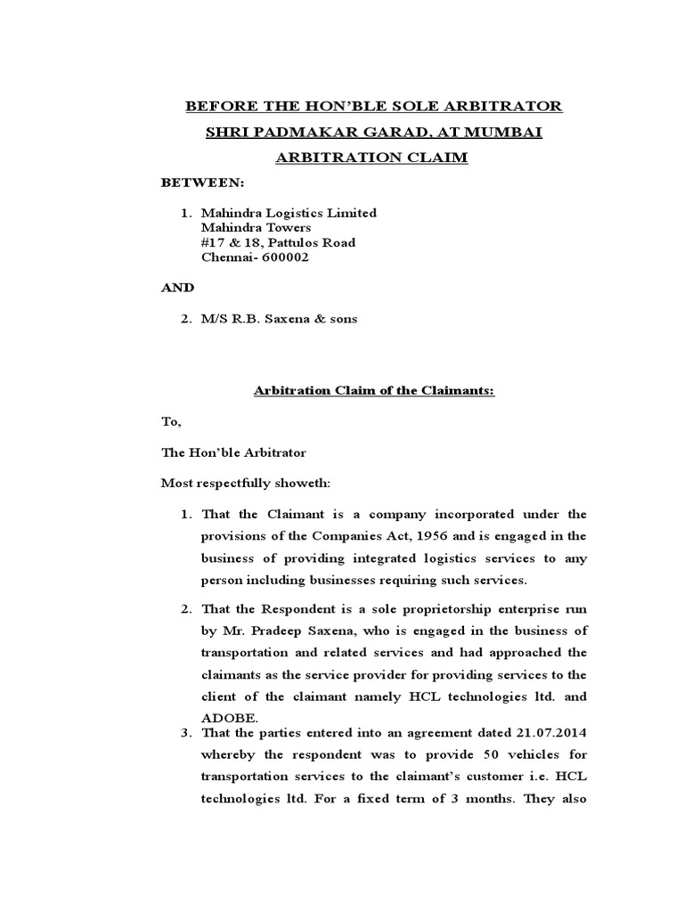 statement-of-claim-arbitral-tribunal-arbitration