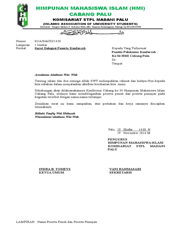 Contoh Surat Delegasi Hmi Pdf