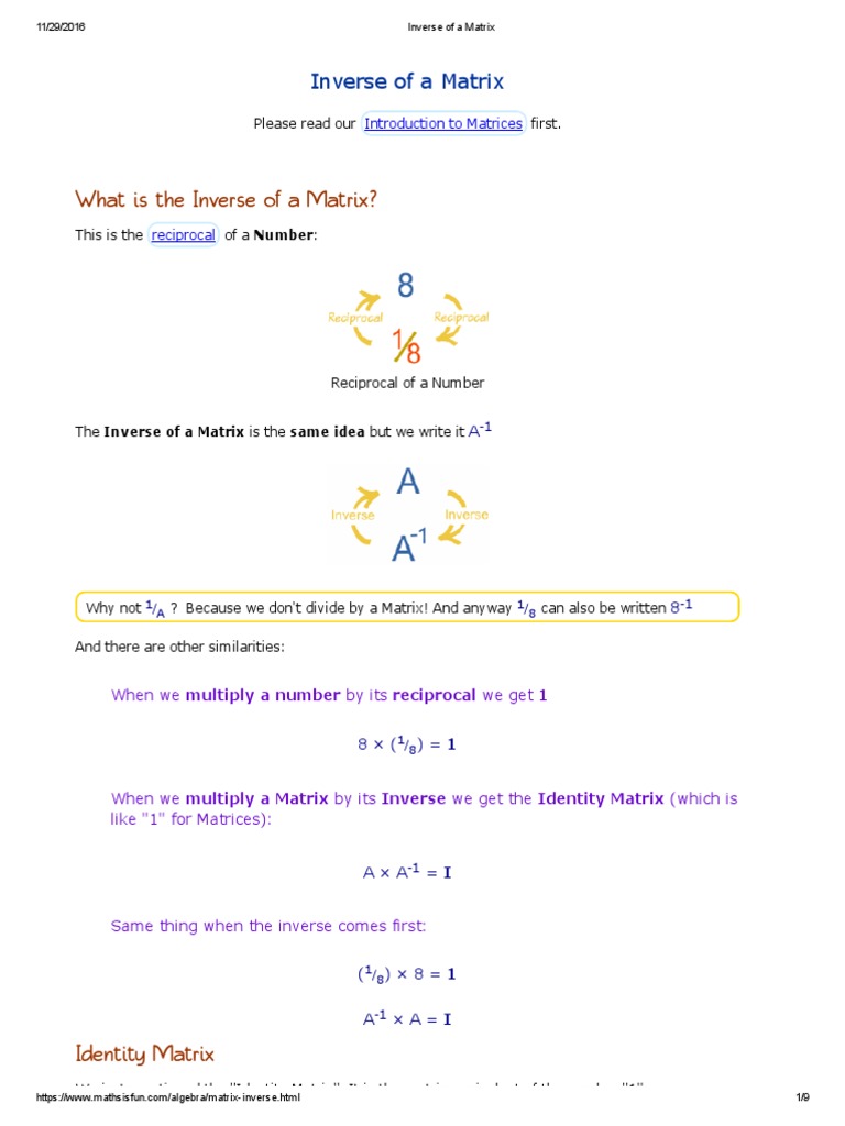 1-Inverse of A Matrix | PDF | Matrix (Mathematics) | Algebra