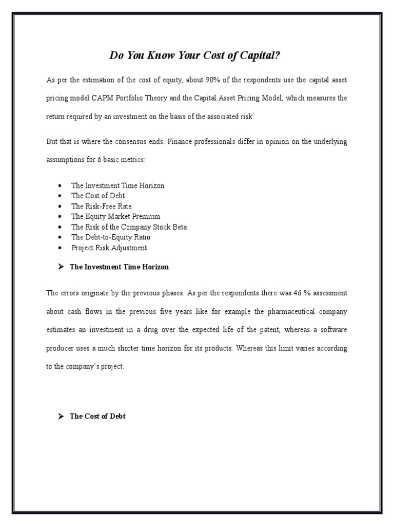 Do you know your cost of capital pdf cost of capital capital