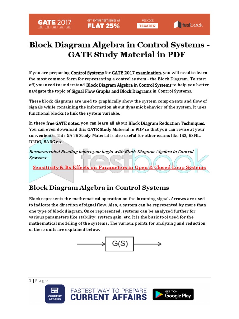 Block Diagram Algebra in Control Systems - GATE Study Material in PDF ...