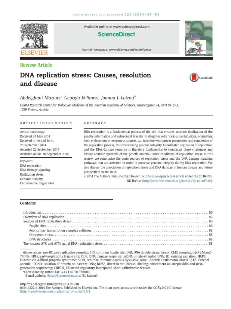 Artigo 01 DNA Replication Stress Causes Resolution | PDF | Dna Repair ...