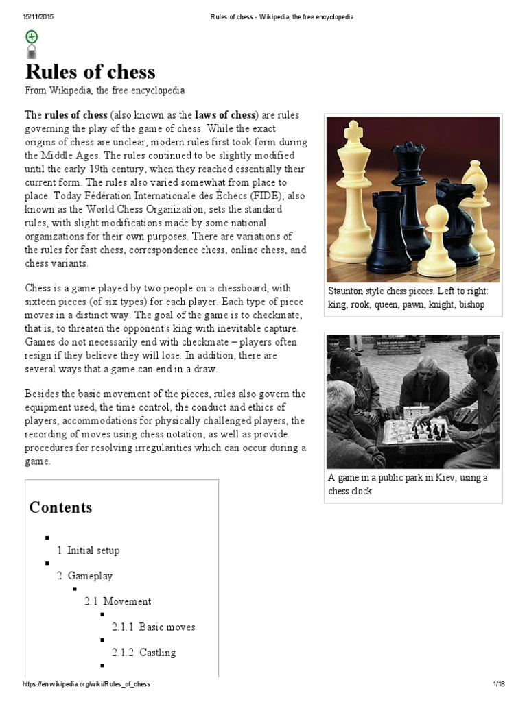 Rules of Chess - Wikipedia, The Free Encyclopedia | PDF | Chess | Game ...