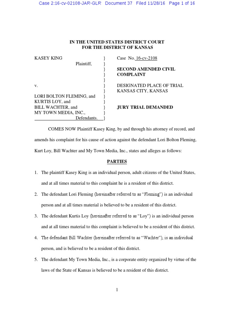 In The United States District Court For The District of Kansas PDF