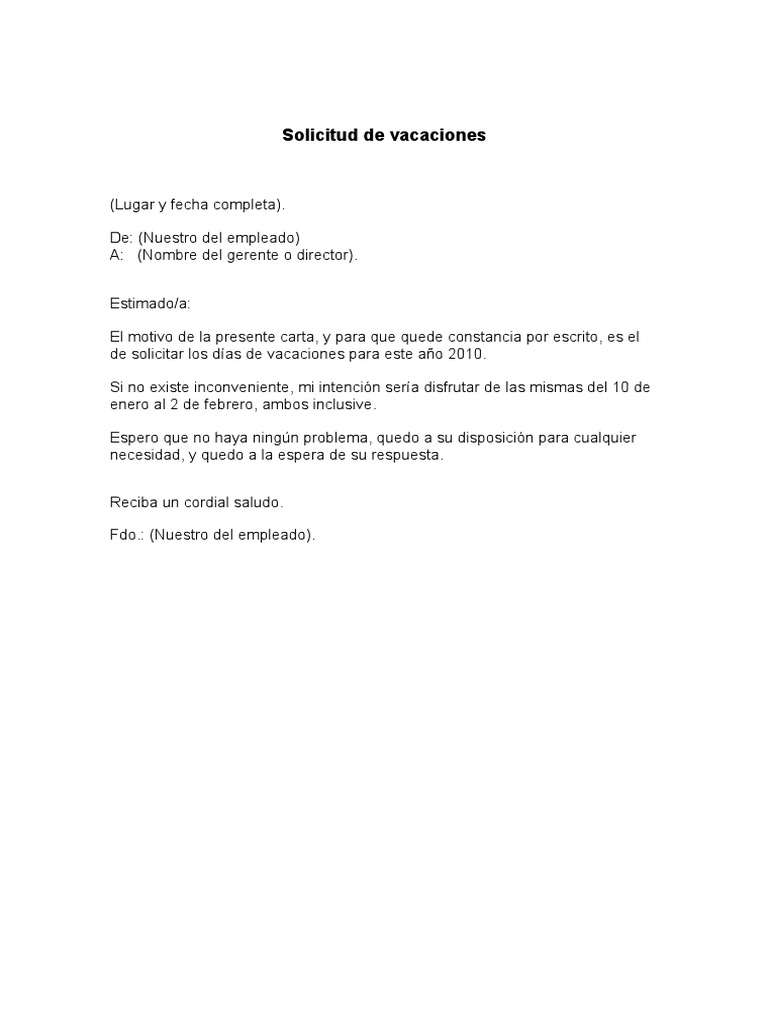 Carta Solicitud de Vacaciones PDF