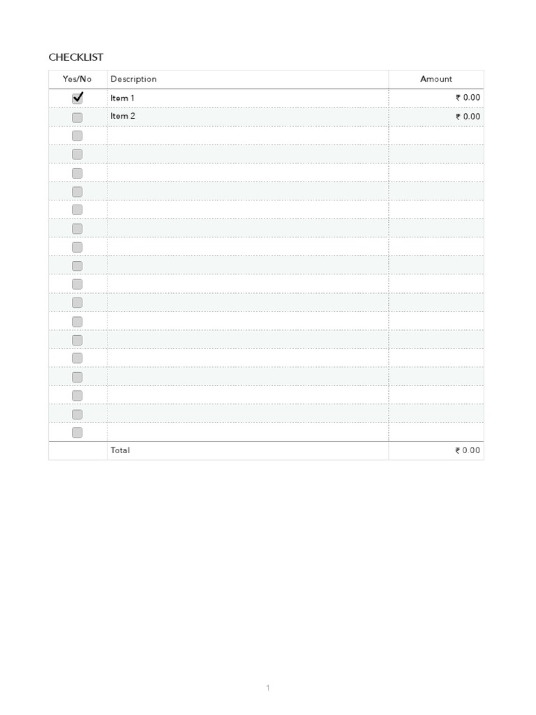 Checklist: Item 1 0.00 Item 2 0.00 | PDF