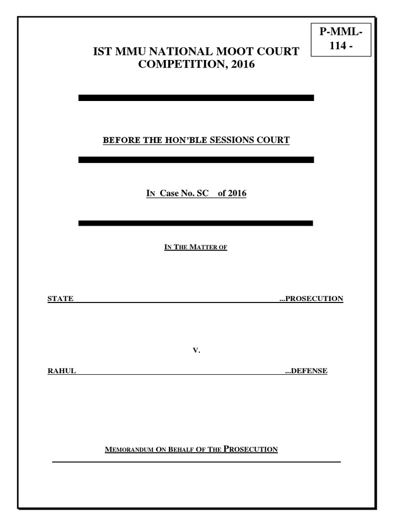 Prosecution Memo: Moot Court 2016 | PDF | Intention (Criminal Law ...