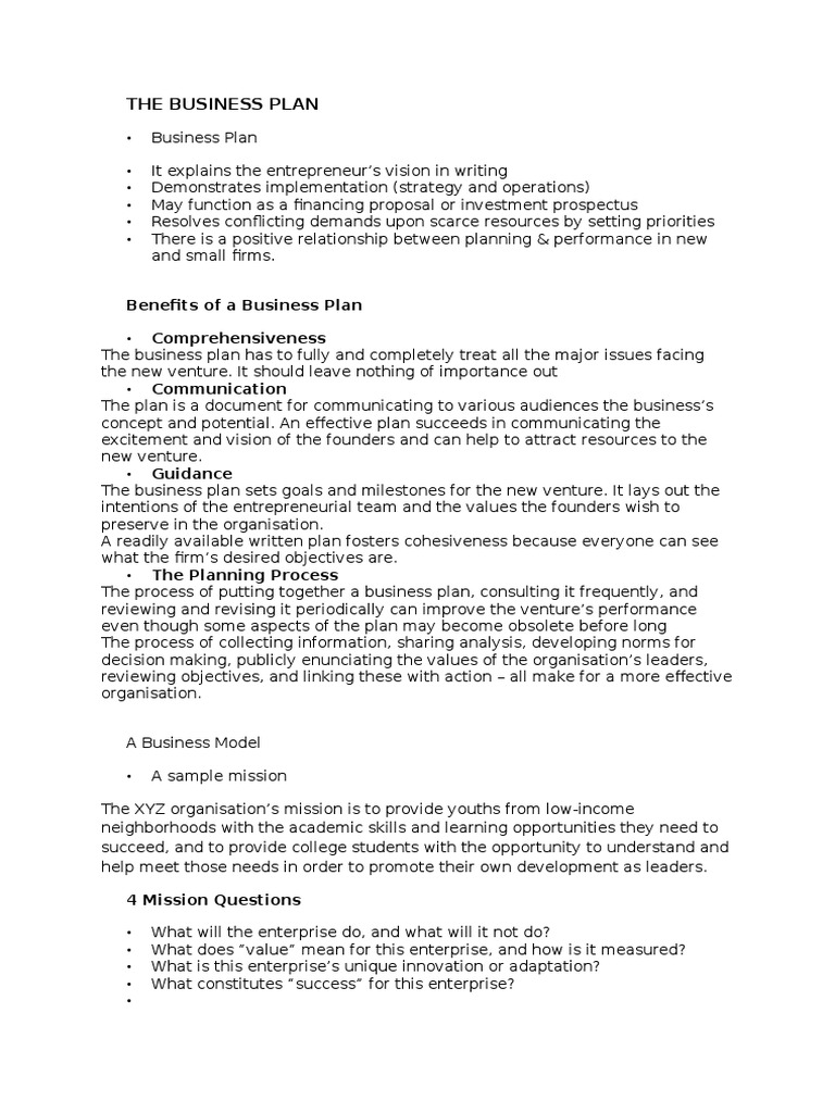 the-business-plan-notes-1-business-plan-entrepreneurship