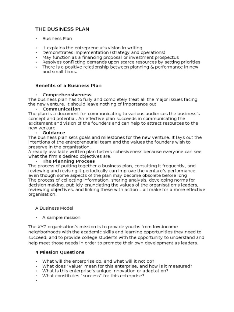 business plan notes grade 10 pdf