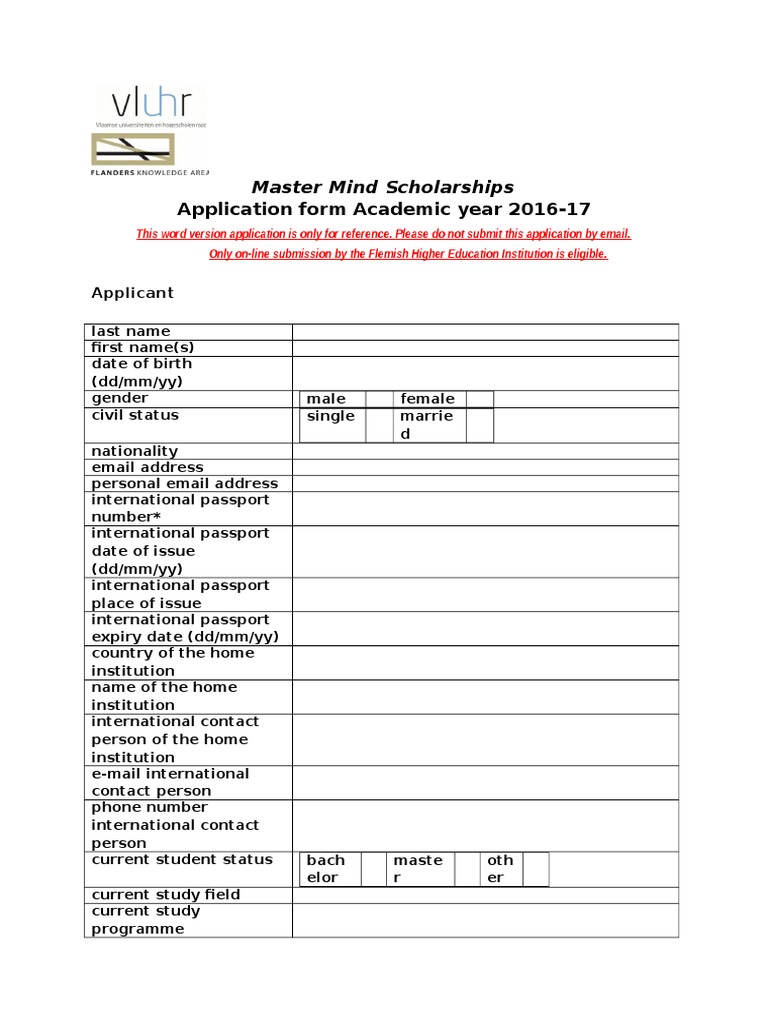 Master Mind Scholarship Application 2016-17 | PDF | Signature | Business
