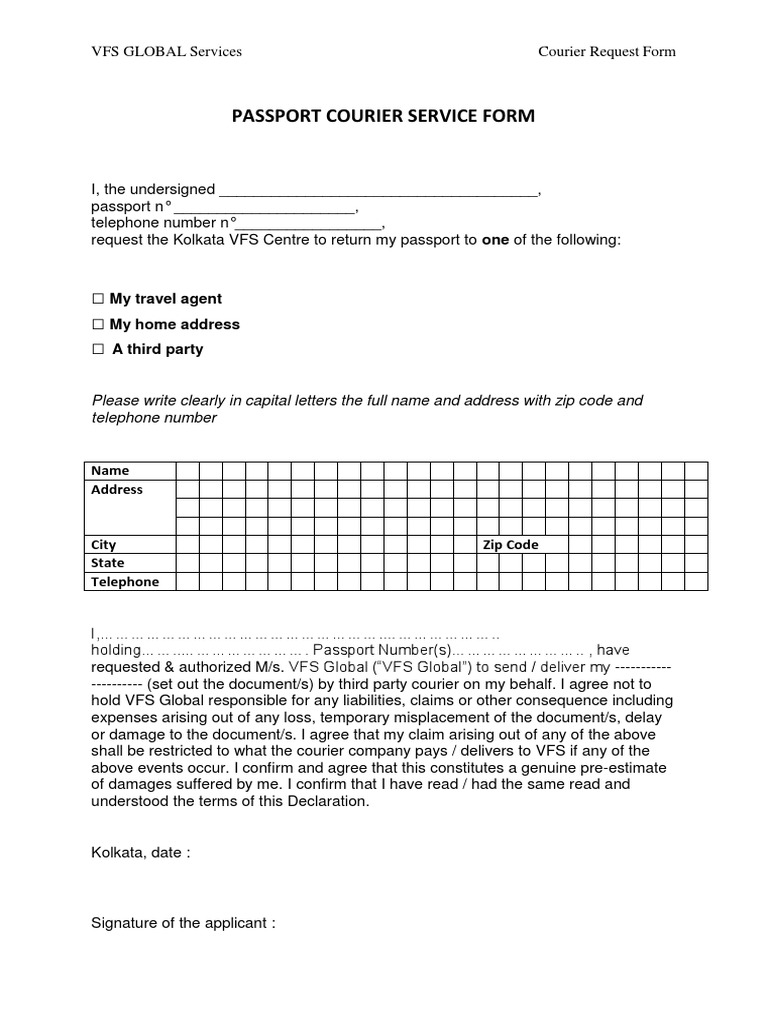 VFS Global Passport Courier Request Form | PDF | Business