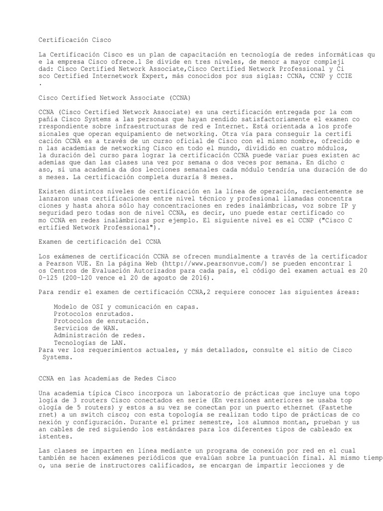 Certificacion Cisco | PDF | Certificaciones De Cisco | Red De.