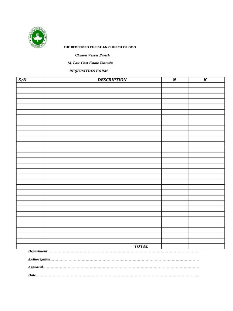 RCCG Chosen Vessel Parish Requisition Form | PDF