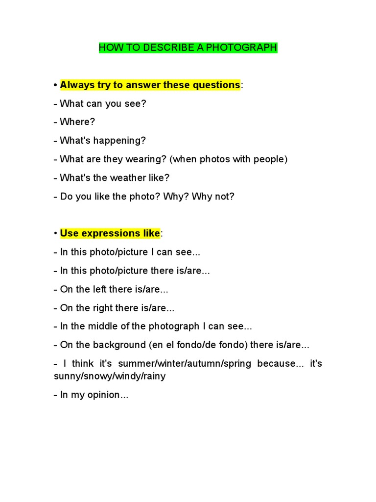 How to Describe a Photograph | PDF
