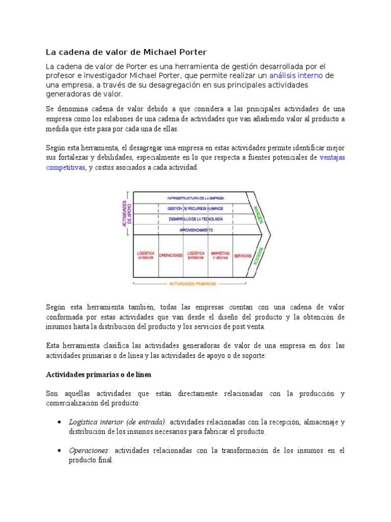 La Cadena de Valor de Michael Porter | PDF | Cadena de valor | Producto ...