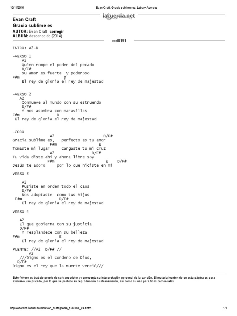 Evan Craft Gracia Sublime Es Letra Y Acordes Pdf scribd
