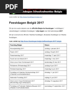 Feestdagen 2017 Belgie - Exacte datums op kalender