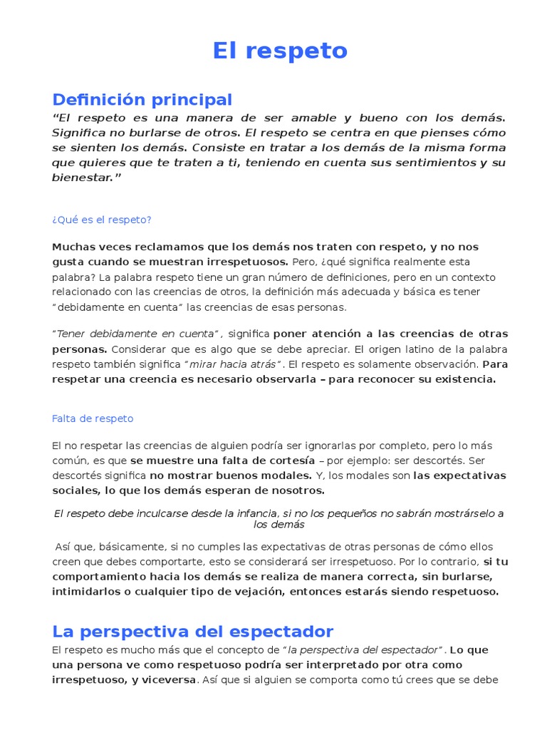 Definición y Significado del Respeto | PDF | regla de oro | Comportamiento