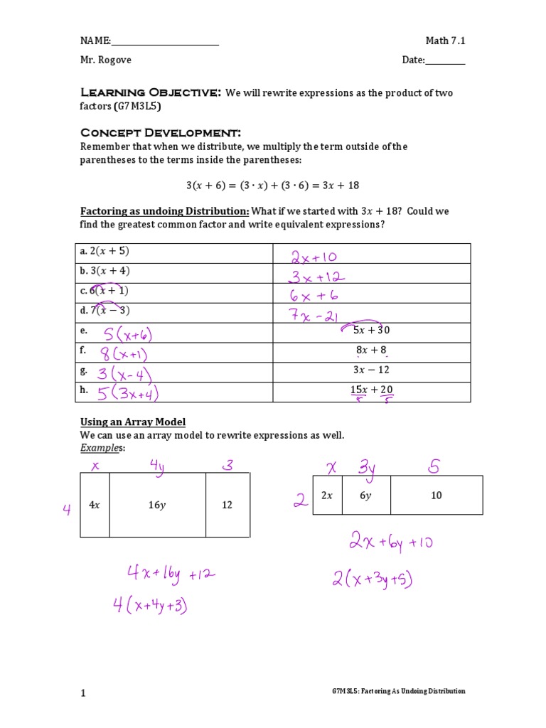 g7m3l5 - Factoring As Undoing Distribution | PDF | Cognition | Teaching ...